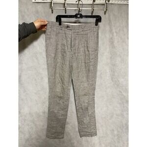 Zara Man Pants Men 30X36 Beige Gray Micro Houndstooth Dress Linen